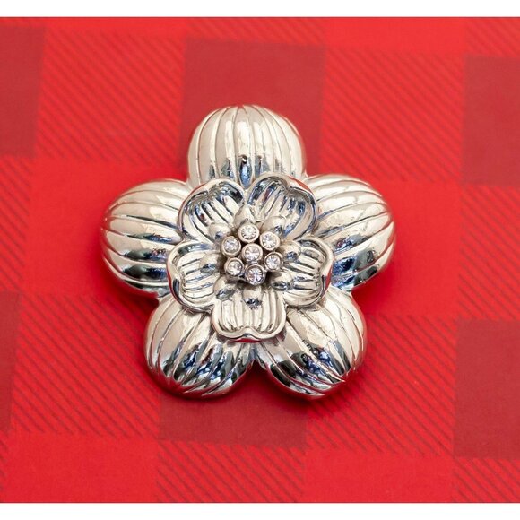 Vintage Floral Rhinestone Silver Tone Brooch - O3 - Picture 1 of 2